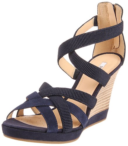 Geox Women's Sibilla Wedge Sandal, Navy, 38 M EU/8 M US