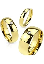 Gold IP Plated 4mm Stainless Steel Wedding Band with CZ