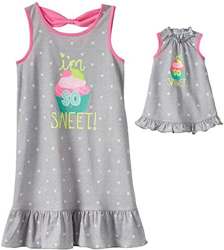 Girl's Nightgown Matching Doll Nightgown Grey White Dots Cupcake 6x
