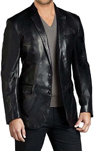 Leather Fashion Stores Men's Lambskin Leather Bomber Biker Jacket Large Black