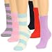 Women's Fuzzy Socks Assorted 6-Pack Sizes: 9-11 (3 Pairs Solid, 3 Pairs Striped)