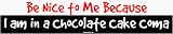 Be Nice to Me Because I am in a Chocolate Cake Coma Large Bumper Sticker