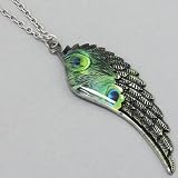 Womens Necklace Leaf - Peacock Feather -Angel Wings - with Silver & Green