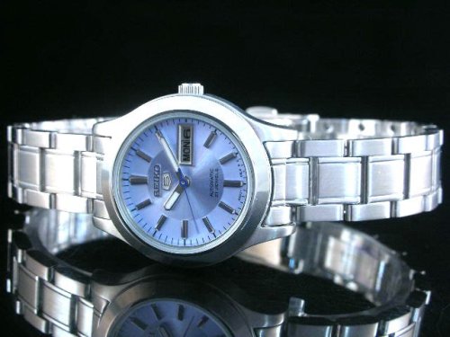 Seiko Wrist Watches-Seiko 5 Ladies Women SYMD89 Soft-Blue Dial Automatic Mechnical Self-Winding Stainless Steel Dress Watch