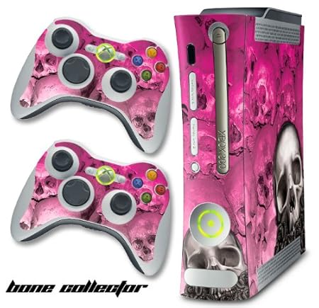 XBOX 360 Console Pink Skulls Design Decal Skin - System & Remote Controllers - BoneCollector - Pink