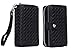 iPhone 6 6S Wallet Case -Egrace Purse Case PU Leather Woven Zipper Case Protective Detachable TPU Shell Magnetic Slim Cover Card Holder Wrist Strap for iPhone 6 6s(4.7) (2015) (Woven Black)