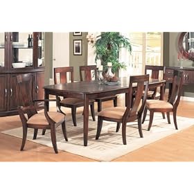 7pc Broadway Cherry Finish Solid Wood Dining Table and Chairs Set by visiondecor Furniture