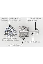 14karat Gold & Sterling Silver 3 Prong Martini Style Swarovski Pure Brilliance Stud Earrings