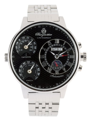 Burgmeister Montana BM309-121 Herren Automatik Uhr Edelstahl schwarz Datum/Tag/Monat/Tag-Nacht, Thermometer, Hygrometer
