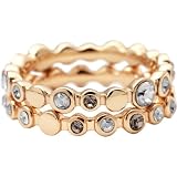 DKNY Ladies Polished Rose Gold Ring Set with Black Diamond Crystal and Greige Swarovski Crystal - Size M 1/2