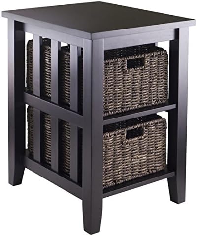Robbinston End Table - With Two External Shelves Fitted with Removable and Foldable Baskets - Rectangular in Shape - A Shaker or Mission Style Table - Chocolate Finish