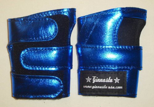 Metallic Power Wraps Gymnastics Wrist Supports - Shimmer Leather, Blue Metal, M