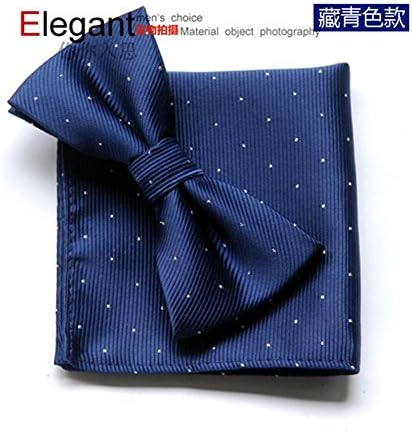 Casualfashion Men's Polka Dot Jacquard Wedding Party Self Bow Tie Pocket Square Set (Blue)