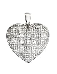 Stunning Natural Cubic Zirconia Sterling Silver Heart Pendant with Chain for Women