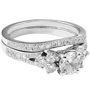 Best Price 1.00ctw Round Brilliant Diamond Wedding Ring Set in 14Kt White Gold (HI/I1-I2) Discount On Sale