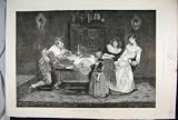 1889 WINES FAMILY DINNER TABLE CHEERS ANTIQUE FINE ART