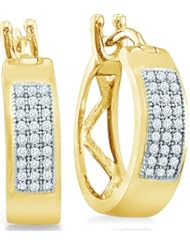 10k Yellow OR White Gold Round Diamond Pave Set Hoop Huggie Earrings - 15mm Height * 5mm Width (1/6 cttw)