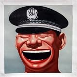 Hand painted Chinese Contemporary Art Oil Painting- cynical realism, iconic laughing policeman face