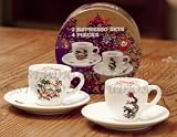 Ed Hardy Pacific Rim Ceramic Espresso Set - 2 Cups & 2 Saucers