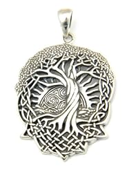 Sterling Silver Tree and Roots of Life Charm Celtic Knotwork Rising Sun