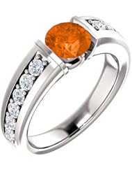 18K White Gold 6.00mm Round Cut Madeira Citrine and Diamond Ring -- LIFETIME WARRANTY