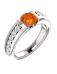Platinum 6.00mm Round Cut Madeira Citrine and Diamond Ring -- LIFETIME WARRANTY