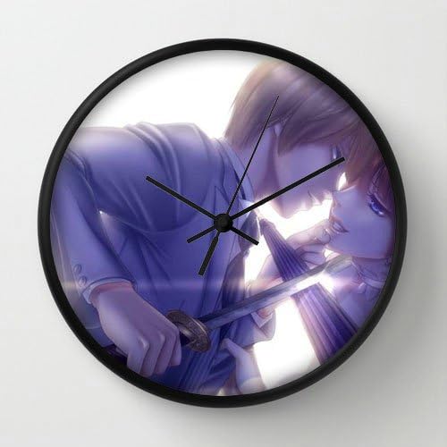 Gintama Kagura Okita Sougo Girl Boy Umbrella Sword Katana Black Frame 10 Inch Wall Decoration Wall Clock