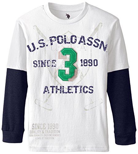 U.S. Polo Assn. Big Boys' Graphic Screen Printed Hangdown, White, 10/12