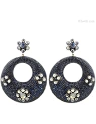 Couturechics 925 Sterling Silver 20.81 Ct Rainbow Moonstone & Blue Sapphire Pave Setting Fashion Designer Gemstone Dangle Earrings Handmade Jewelry