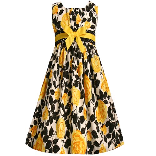 Bonnie Jean Girls 7-16 YELLOW BLACK WHITE BOW FRONT ROSE PRINT Special Occasion Wedding Flower Girl Easter Party Dress Bonnie Jean Girls 7-16 YELLOW BLACK WHITE BOW FRONT ROSE PRINT Special Occasion Wedding Flower Girl Easter Party Dress