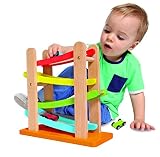 Simba Eichhorn 100005080 - Autorennbahn, 25x24cm, Rollbahn aus Holz mit 3 Fahrzeugen -