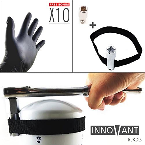 INNOVANT oil filter wrench strap tool with adjustable no slip nylon belt best for removing motorcycles cars trucks and heavy duty oil filters fits diameter less than 120 mm (4 5/8" Inch)