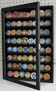 56 Challenge Coin / Casino Chip Display Case Cabinet Holder Shadow Box, with Glass Door (COIN56-BL)