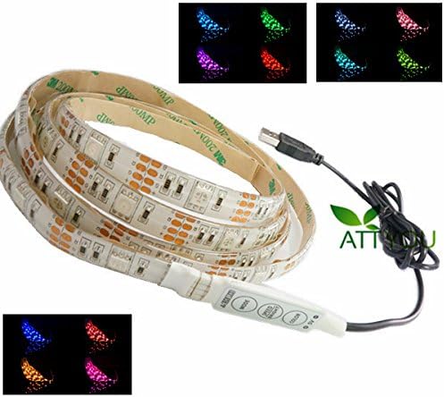 ATTYOU(TM) RGB Led Strip Waterproof 150cm (5Feet) 45leds 5050 Strip Light with 5v USB Cable for TV/PC/Laptop Background Lighting USB-powered