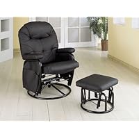 Black Leatherette Cushion Swivel Glider Recliner