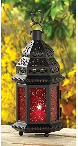 Red Glass Metal Moroccan Candle Holder Hanging Lantern (2 Lanterns) by Zings