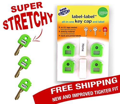Super Stretchy - Label Label Key Caps - 8 Pack Green - Includes Blank Labels and Printed Labels - Key Covers, Name Tags, Id, Identify Tag (8 pack GREEN)