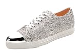 T&Mates Women's New Style Cause Pointed-Toe Lace-up Nubuck Flat Fashion Sneakers (7.5 B(M)US,Silver)