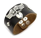 Mens Black Leather Heart Cross Wings