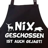 Nix geschossen ist auch gejagt - Grillschürze, Kochschürze, Küchenschürze, Latzschürze mit verstellbarem Nackenband und Seitentasche - Die Geschenkidee!