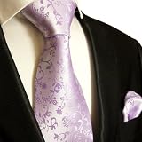 Necktie Set 2pcs. Tie & Handkerchief by Paul Malone Lilac Purple Flower wedding tie for men