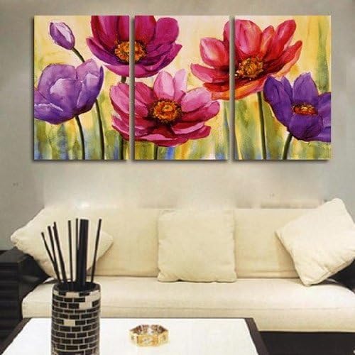 100% Hand Painted Oil Painting 3 Piece Canvas Art Modern Art Wall Art Deco Home Decoration Group Painting Artwork Spring Flower (Unstretch No Frame)