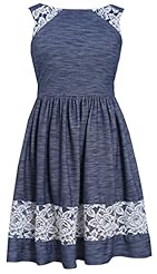 Girls Lace Belted Cotton/Polyester/Knit  Dress