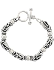 Sterling Silver Beaded Link Bracelet Toggle Clasp Handmade 1/2 inch wide, sizes 8, 8.5 & 9 inch