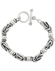 Sterling Silver Beaded Link Bracelet Toggle Clasp Handmade 1/2 inch wide, sizes 8, 8.5 & 9 inch