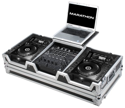 Marathon Flight Road Case MA-CDJ2K12WLT Coffin Holds 2 X Large Format CD Players: Pioneer Mixer, Behringer, Denon with Laptop Shelf and Wheels