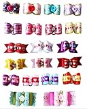 PET SHOW Rose Heart Pet Topknot Hair Bows with Rubber Bands Dog Cat Puppy Grooming Hair Accessories Random Color for Valentine's Day Pack of 20