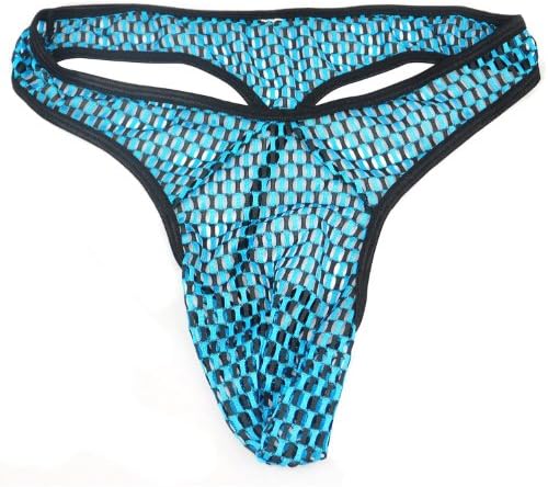AlohaCc Men's sexy T-Back Thongs G-string Brief Underwear (Blue)