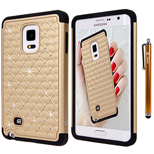 Galaxy Note Edge Case, Style4U Galaxy Note Edge Studded Rhinestone Crystal Bling Hybrid Armor Case Cover for Samsung Galaxy Note Edge / Note 4 Edge with 1 Stylus [Gold / Black]