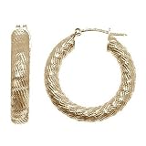 18kt Gold over Sterling Silver Brushed Diamond Cut Click Top Hoop Earrings